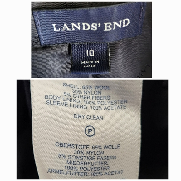 Vintage Lands End Wool Blend Duffle Coat Women L/XL Navy Green Tartan Plaid Hood - Picture 13 of 13